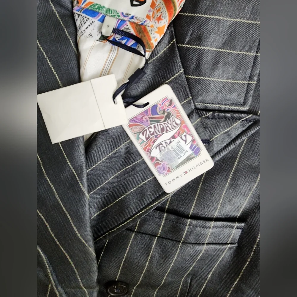 RARE! NWT Tommy Hilfiger x Zendaya Pinstripe Coated Denim Long Trench Coat Sz 8 - Picture 8 of 16